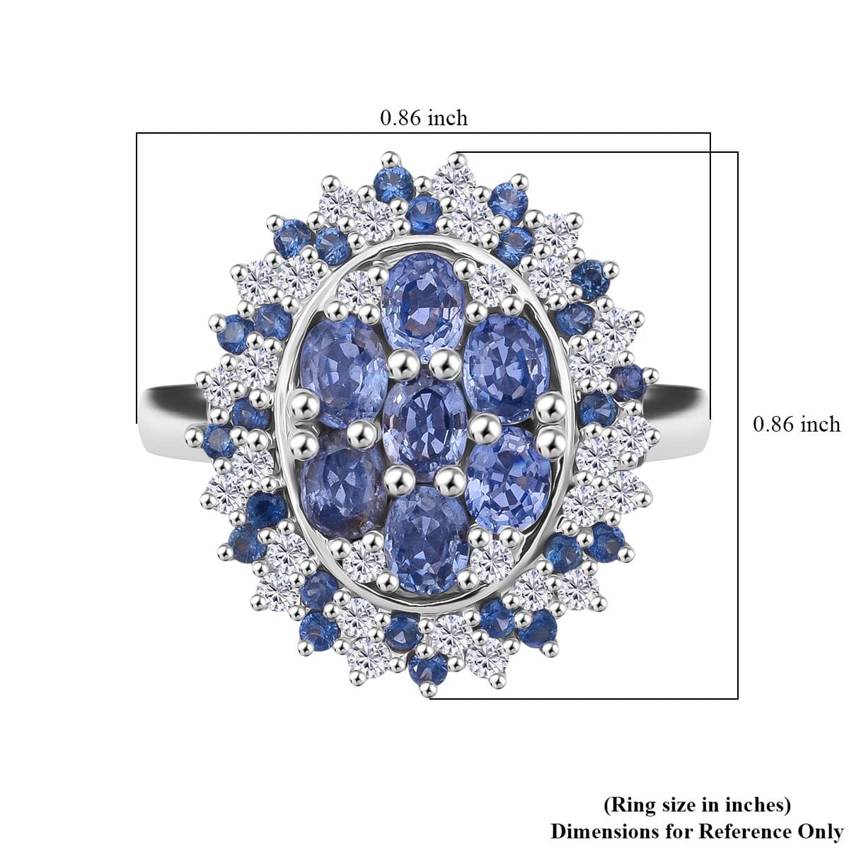 Premium Ceylon Blue Sapphire and Moissanite 2.40 ctw Celestial Crown Ring in Rhodium Over Sterling Silver (Size 10.0) image number 5