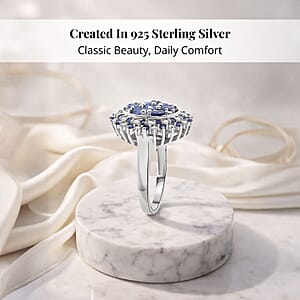 Ceylon Blue Sapphire, Moissanite Ring in Rhodium Over Sterling Silver 2.40 ctw (Size 7.0)