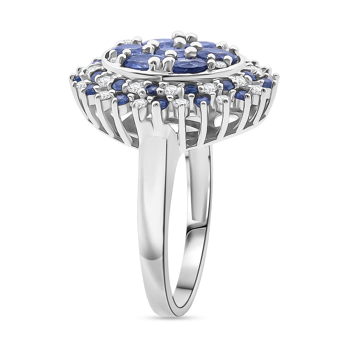 Premium Ceylon Blue Sapphire and Moissanite 2.40 ctw Celestial Crown Ring in Rhodium Over Sterling Silver (Size 7.0) image number 3