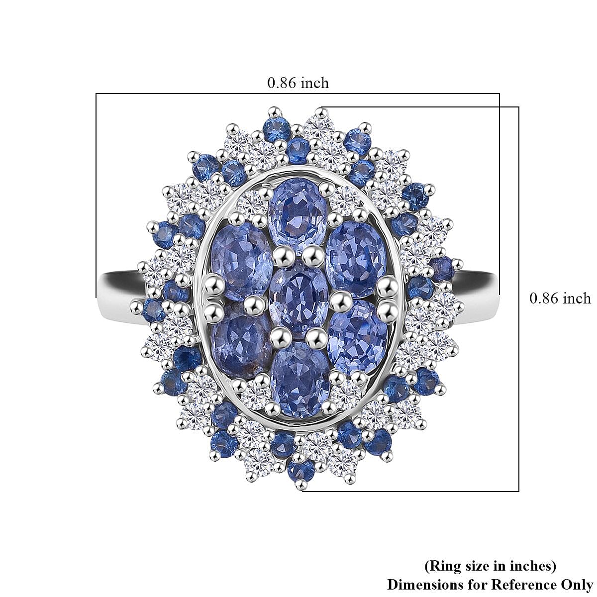 Premium Ceylon Blue Sapphire and Moissanite 2.40 ctw Celestial Crown Ring in Rhodium Over Sterling Silver (Size 7.0) image number 5