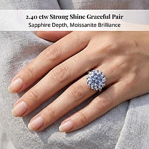 Ceylon Blue Sapphire, Moissanite Ring in Rhodium Over Sterling Silver 2.40 ctw (Size 9.0)