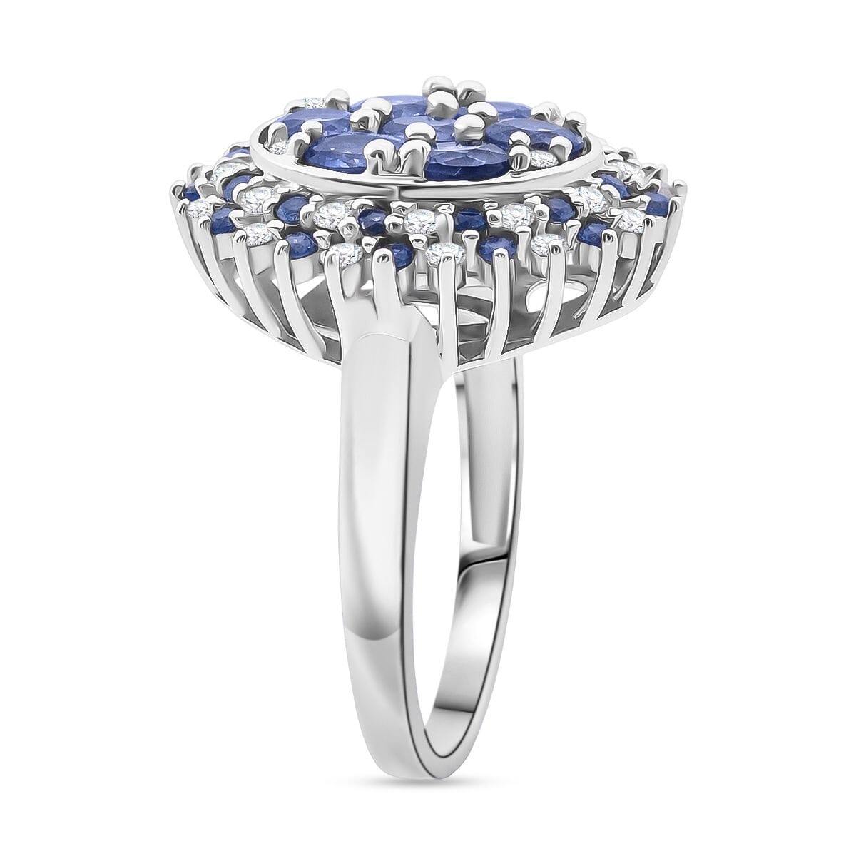 Premium Ceylon Blue Sapphire and Moissanite 2.40 ctw Celestial Crown Ring in Rhodium Over Sterling Silver (Size 9.0) image number 3