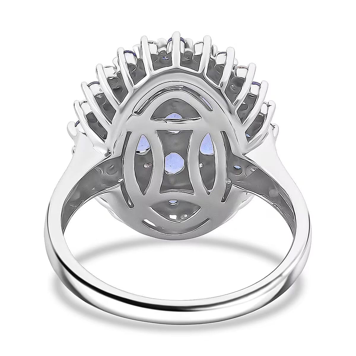 Ceylon Blue Sapphire, Moissanite Ring in Rhodium Over Sterling Silver 2.40 ctw (Size 9.0) image number 6