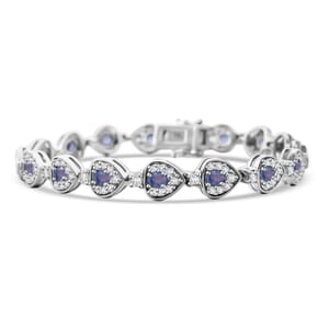 Premium Ceylon Blue Sapphire and White Zircon 7.25 ctw Tears of the Ocean Bracelet in Rhodium Over Sterling Silver (6.50 In)