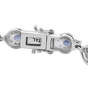 Premium Ceylon Blue Sapphire and White Zircon 7.25 ctw Tears of the Ocean Bracelet in Rhodium Over Sterling Silver (6.50 In)