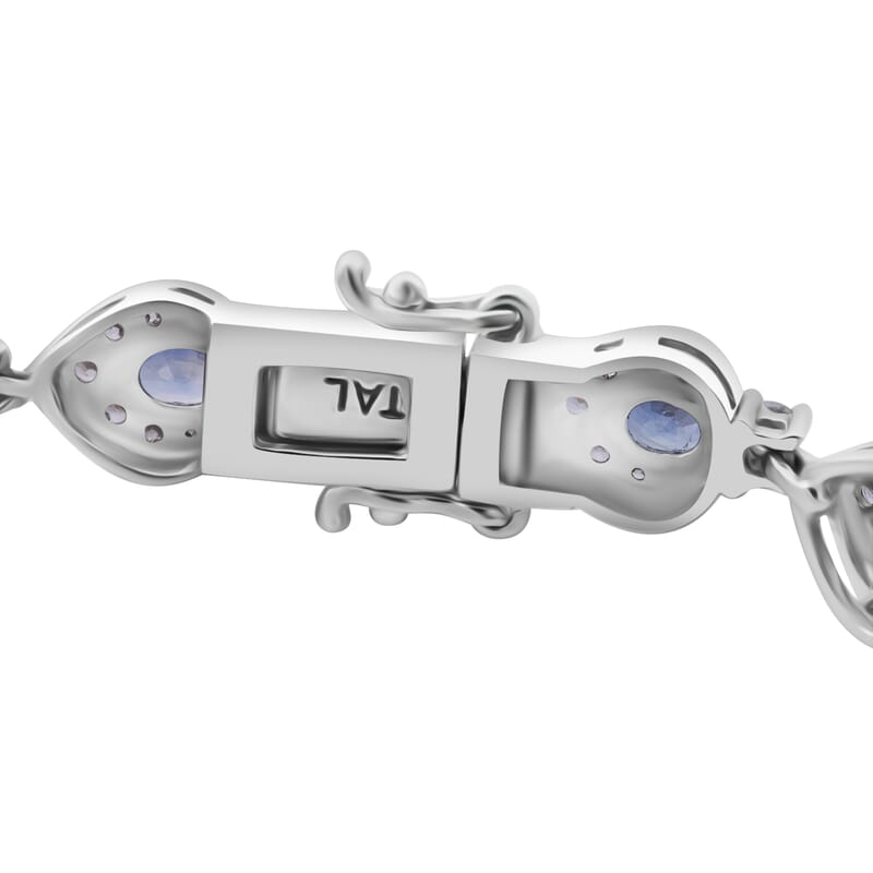 Premium Ceylon Blue Sapphire and White Zircon 7.25 ctw Tears of the Ocean Bracelet in Rhodium Over Sterling Silver (6.50 In)