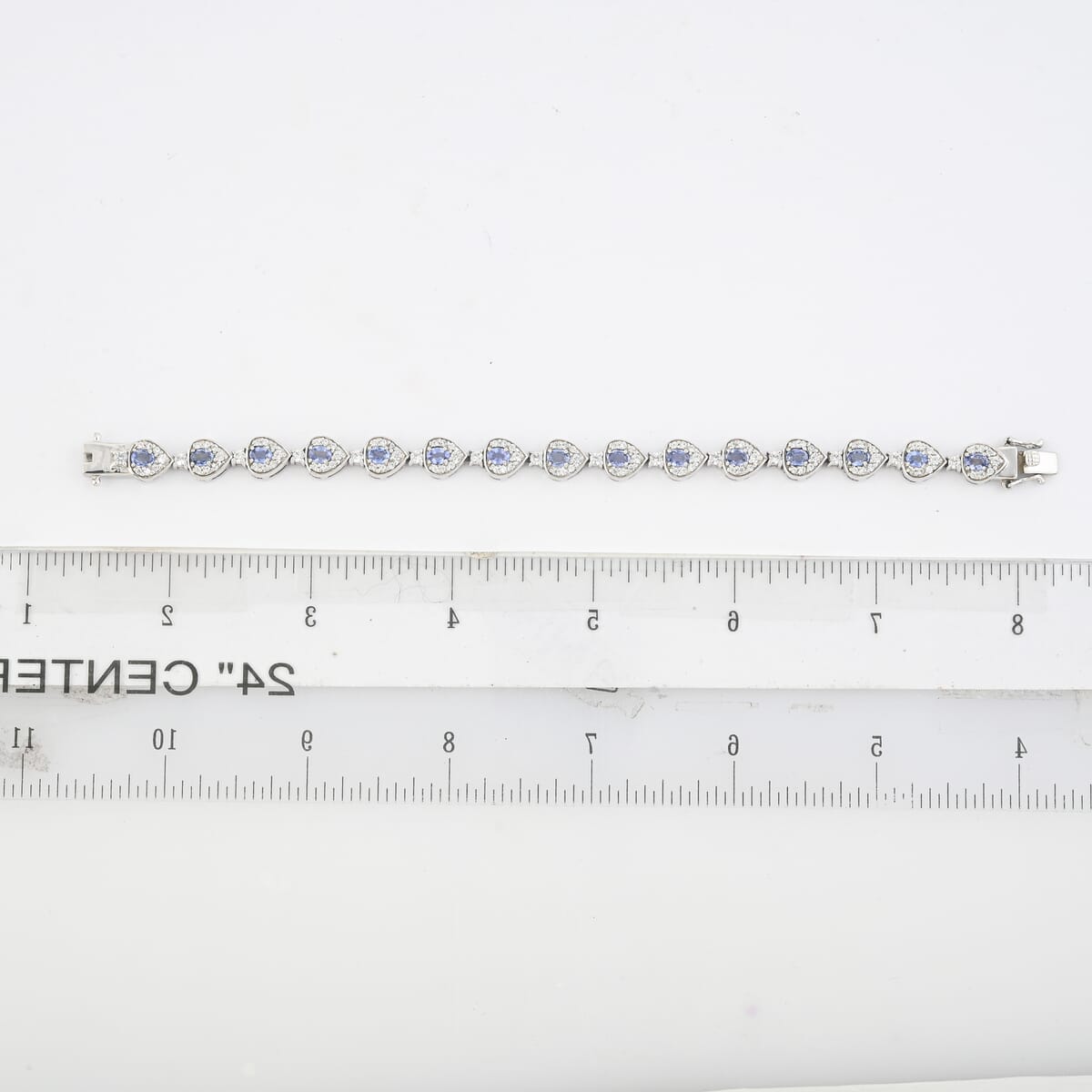 Premium Ceylon Blue Sapphire, White Zircon Bracelet in Rhodium Over Sterling Silver (6.50 In) 7.28 ctw image number 5