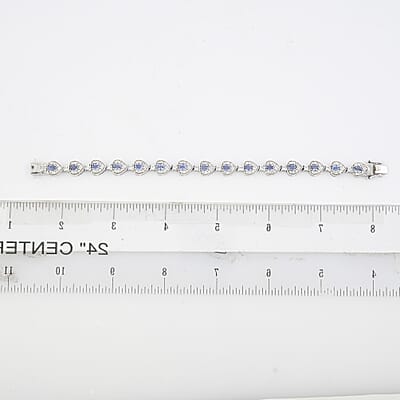 Premium Ceylon Blue Sapphire and White Zircon 7.25 ctw Tears of the Ocean Bracelet in Rhodium Over Sterling Silver (6.50 In)