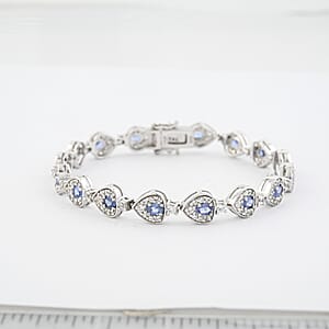 Premium Ceylon Blue Sapphire and White Zircon 7.25 ctw Tears of the Ocean Bracelet in Rhodium Over Sterling Silver (7.25 In)