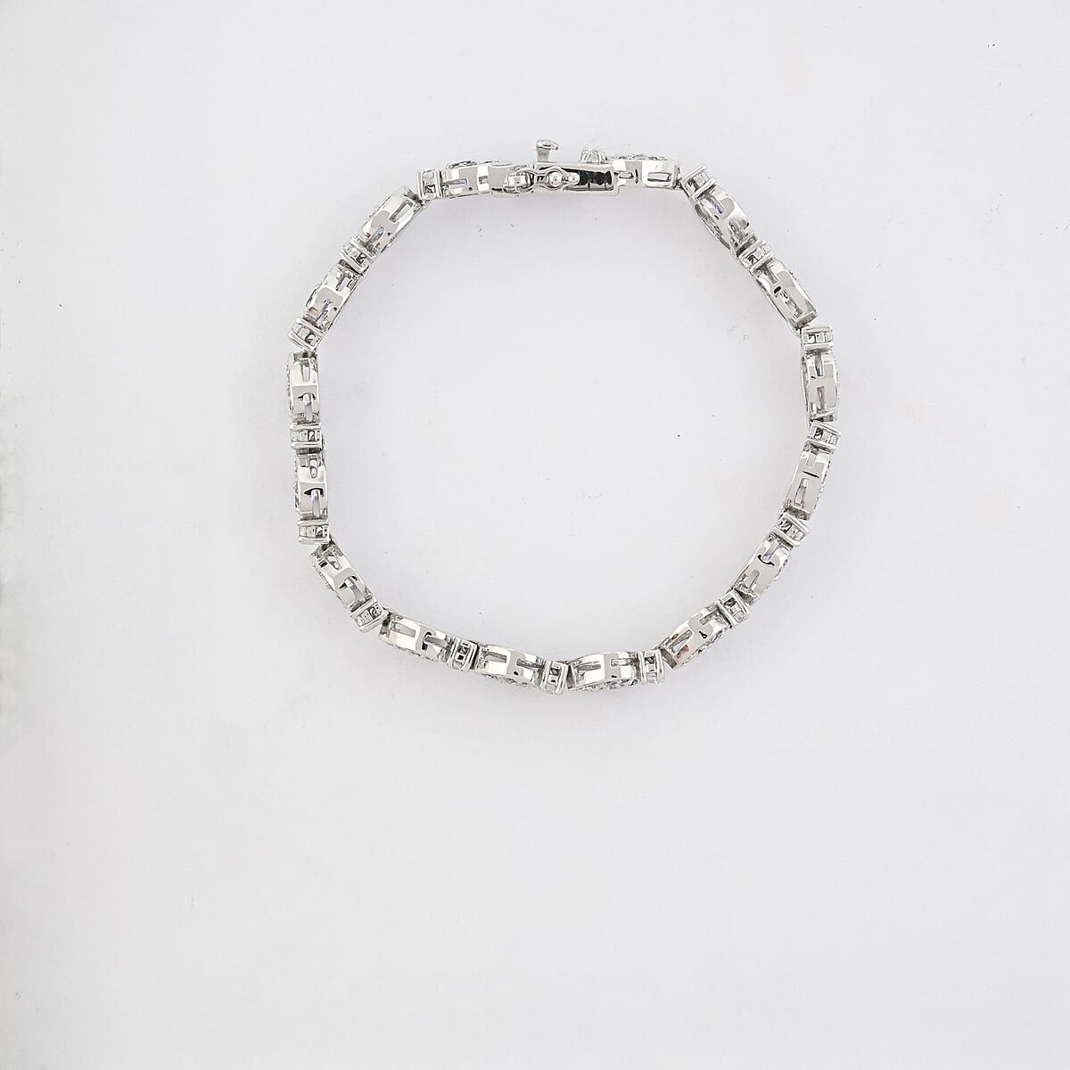 Premium Ceylon Blue Sapphire and White Zircon 7.25 ctw Tears of the Ocean Bracelet in Rhodium Over Sterling Silver (7.25 In) image number 4