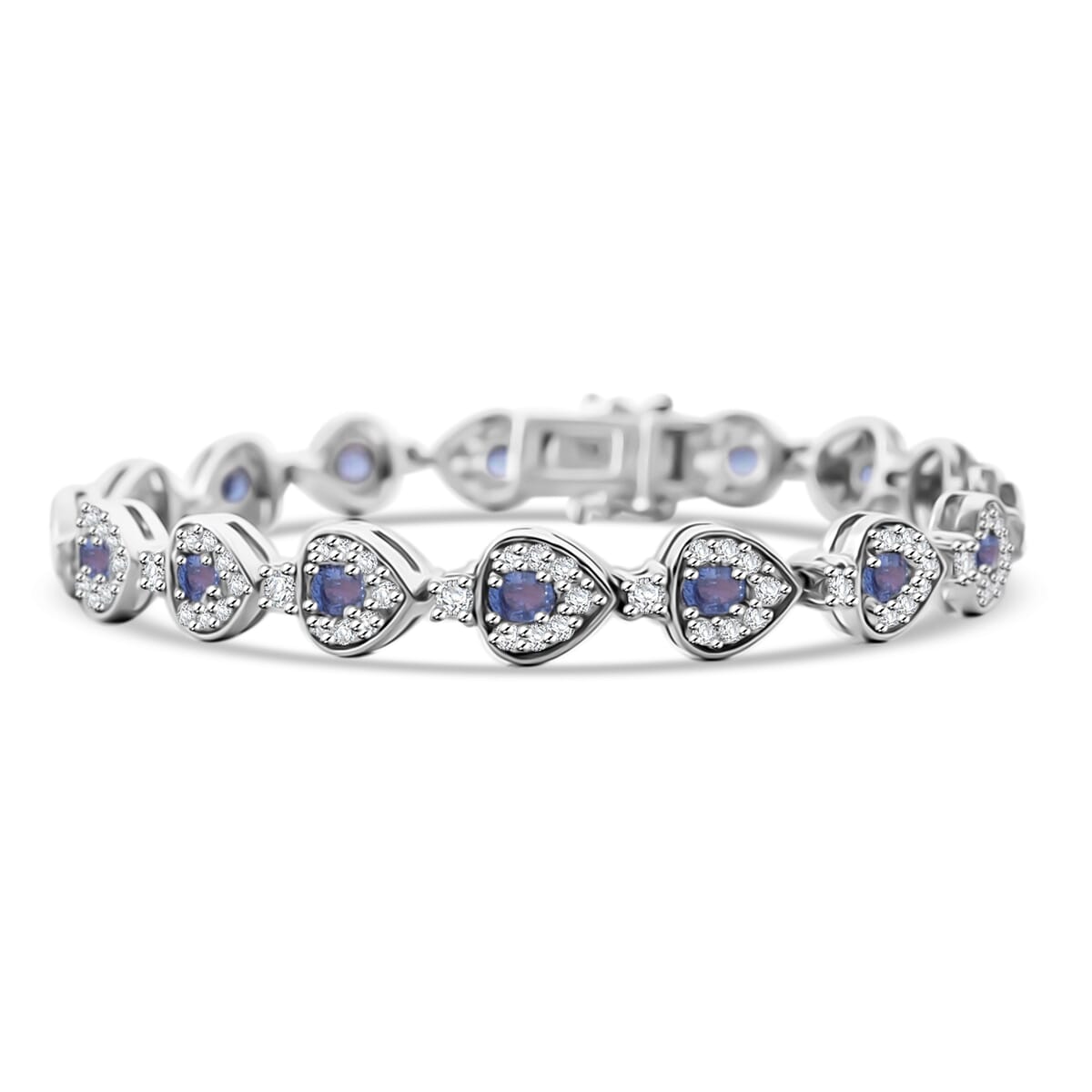 Premium Ceylon Blue Sapphire and White Zircon 7.25 ctw Tears of the Ocean Bracelet in Rhodium Over Sterling Silver (8.00 In) image number 0