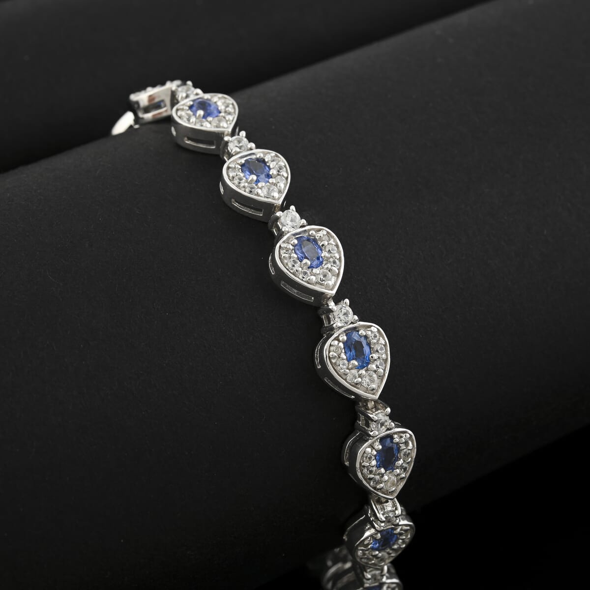 Premium Ceylon Blue Sapphire and White Zircon 7.25 ctw Tears of the Ocean Bracelet in Rhodium Over Sterling Silver (8.00 In) image number 1