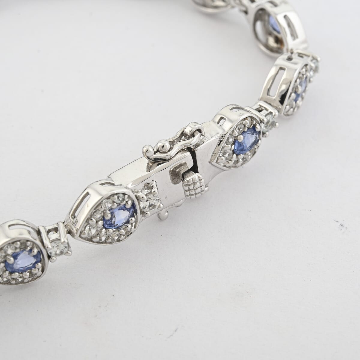 Premium Ceylon Blue Sapphire and White Zircon 7.25 ctw Tears of the Ocean Bracelet in Rhodium Over Sterling Silver (8.00 In) image number 3