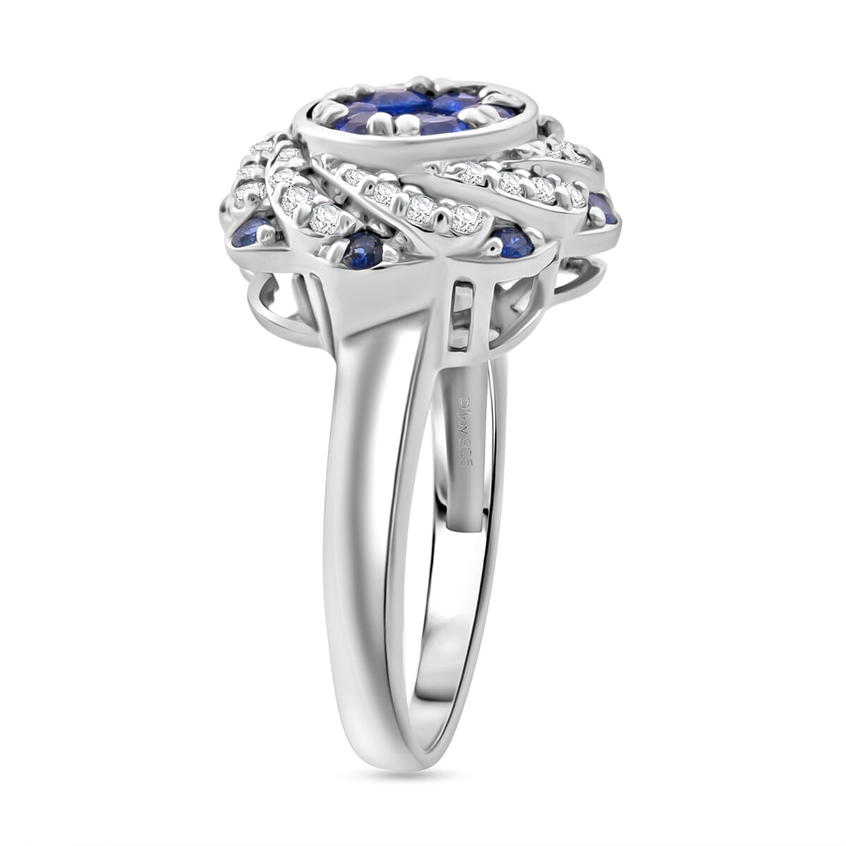 Premium Ceylon Blue Sapphire and White Zircon 1.65 ctw Ocean Radiance Ring in Rhodium Over Sterling Silver (Size 10.0) image number 3