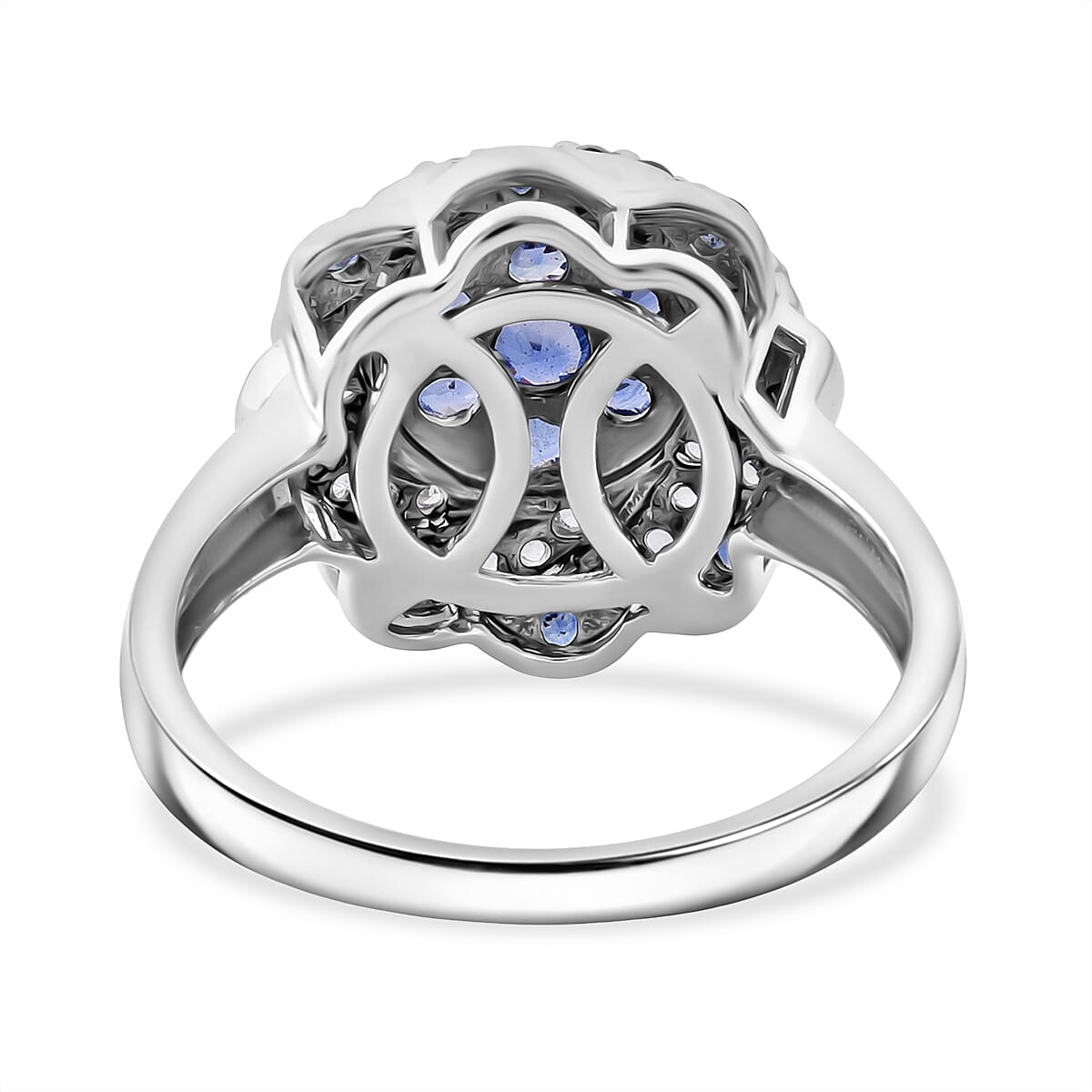 Premium Ceylon Blue Sapphire and White Zircon 1.65 ctw Ocean Radiance Ring in Rhodium Over Sterling Silver (Size 10.0)