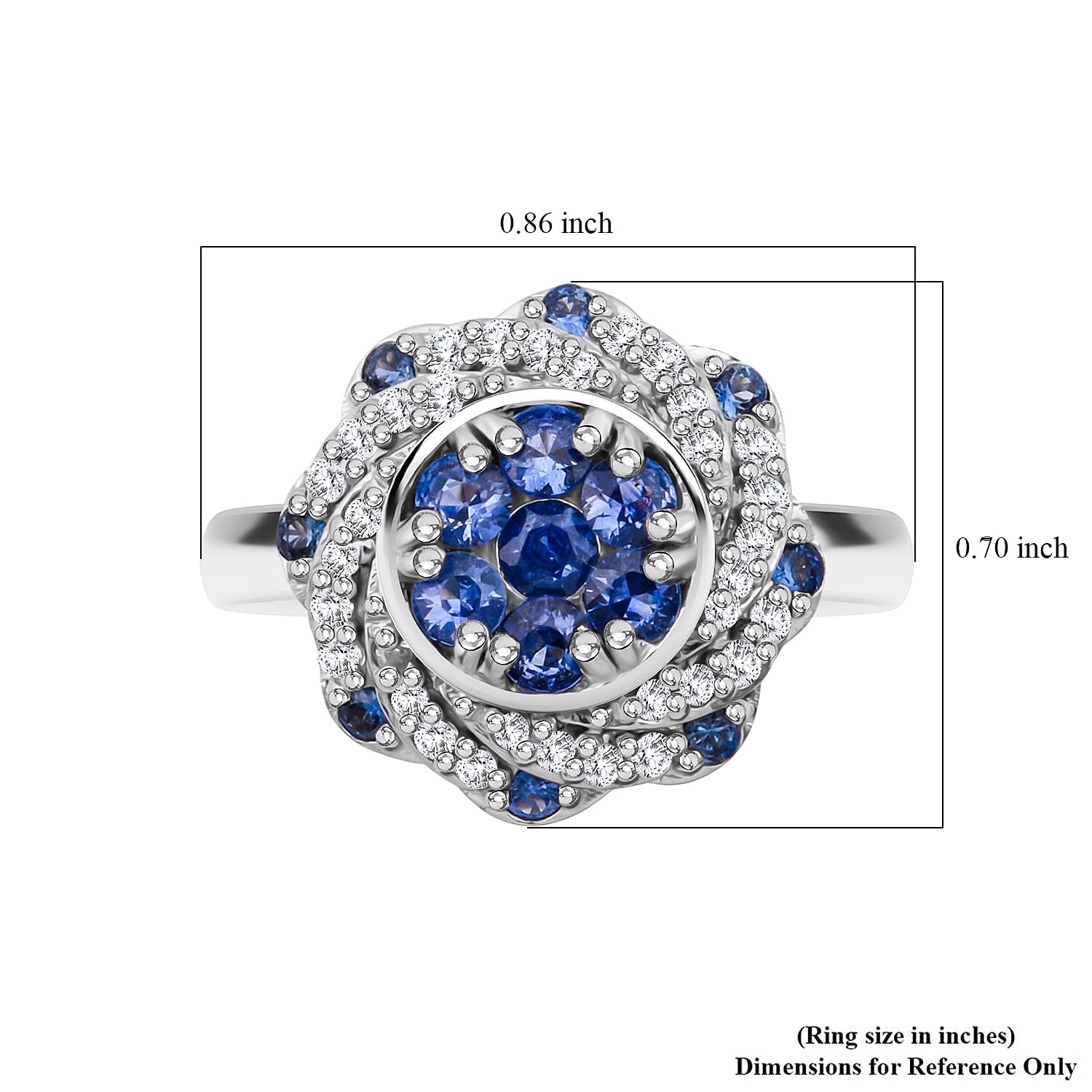 Premium Ceylon Blue Sapphire and White Zircon 1.65 ctw Ocean Radiance Ring in Rhodium Over Sterling Silver (Size 10.0)