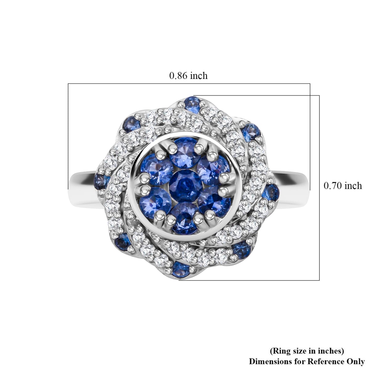 Premium Ceylon Blue Sapphire and White Zircon 1.65 ctw Ocean Radiance Ring in Rhodium Over Sterling Silver (Size 10.0) image number 5