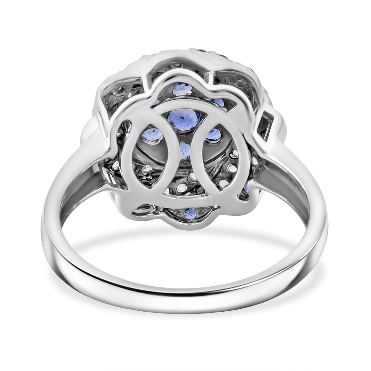 Premium Ceylon Blue Sapphire and White Zircon 1.65 ctw Ocean Radiance Ring in Rhodium Over Sterling Silver (Size 6.0) image number 4