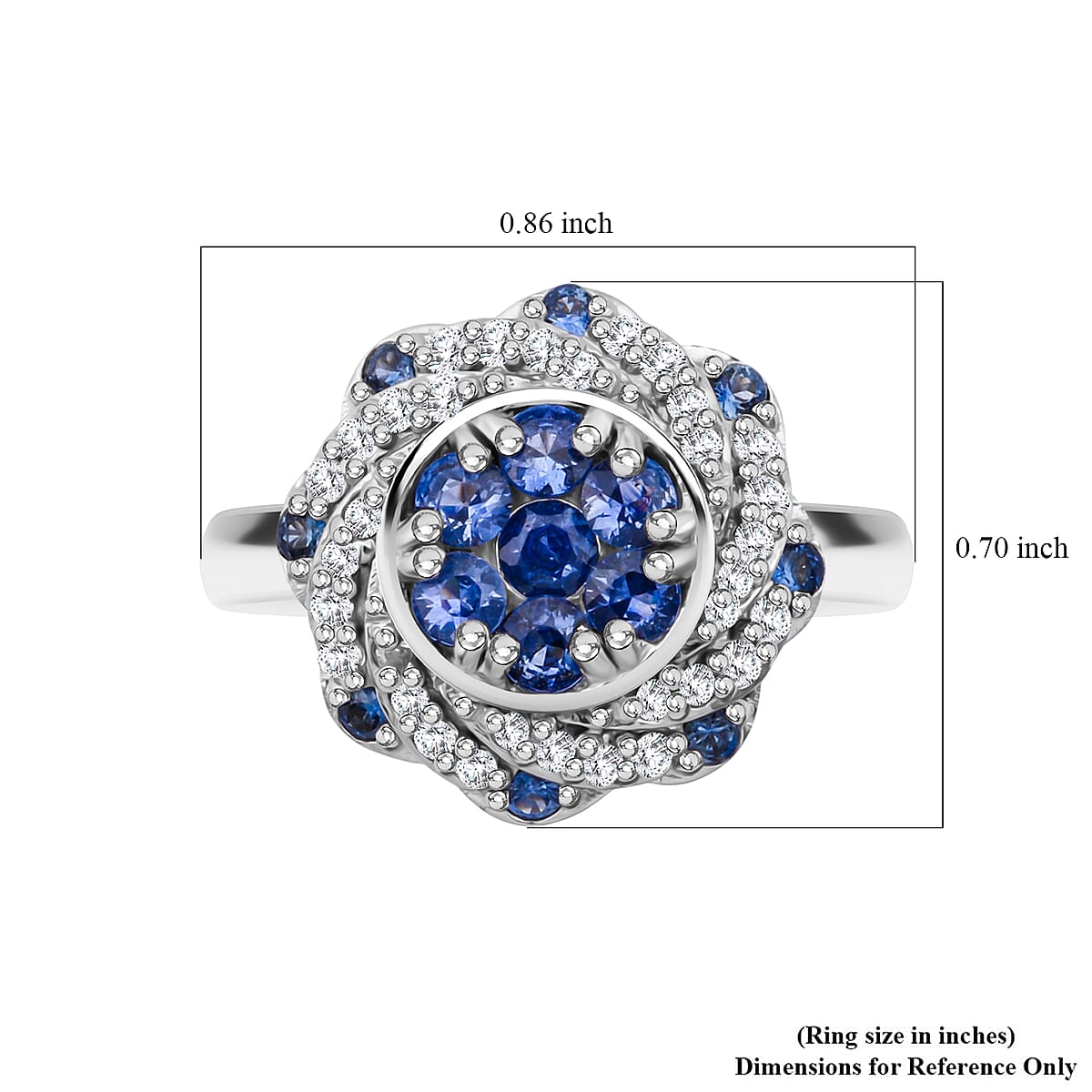 Premium Ceylon Blue Sapphire and White Zircon 1.65 ctw Ocean Radiance Ring in Rhodium Over Sterling Silver (Size 8.0) image number 5