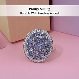 Ceylon Blue Sapphire, Moissanite Ring in Rhodium Over Sterling Silver 4.50 ctw (Size 10.0)