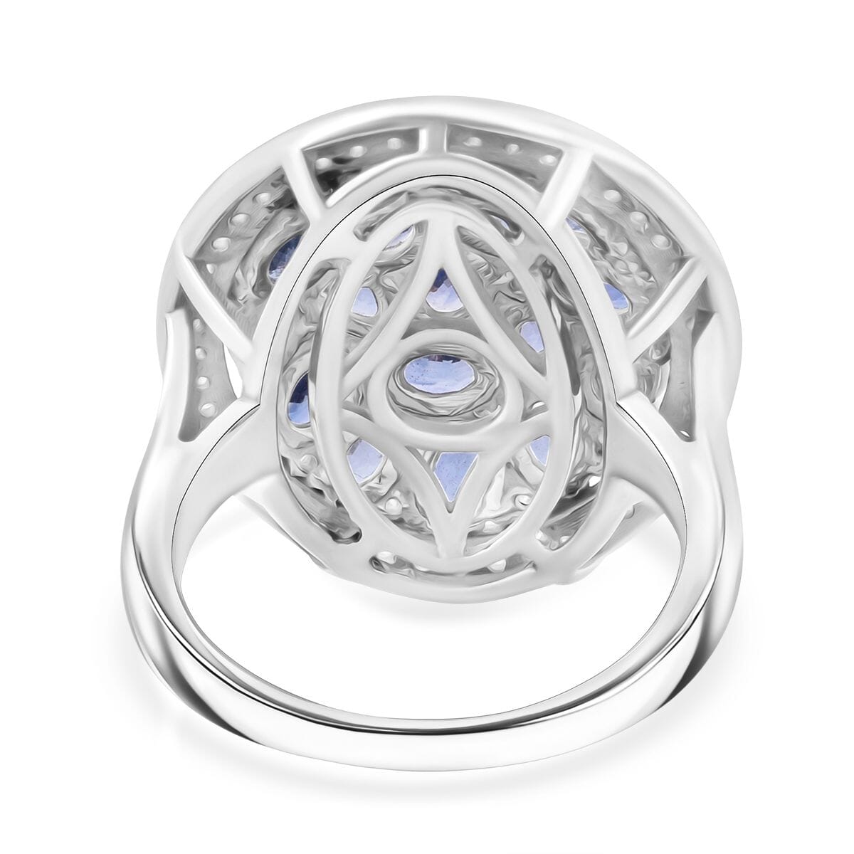 Premium Ceylon Blue Sapphire and Moissanite 4.50 ctw Royal Tides Ring in Rhodium Over Sterling Silver (Size 10.0) image number 4