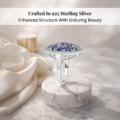 Ceylon Blue Sapphire, Moissanite Ring in Rhodium Over Sterling Silver 4.50 ctw (Size 6.0)