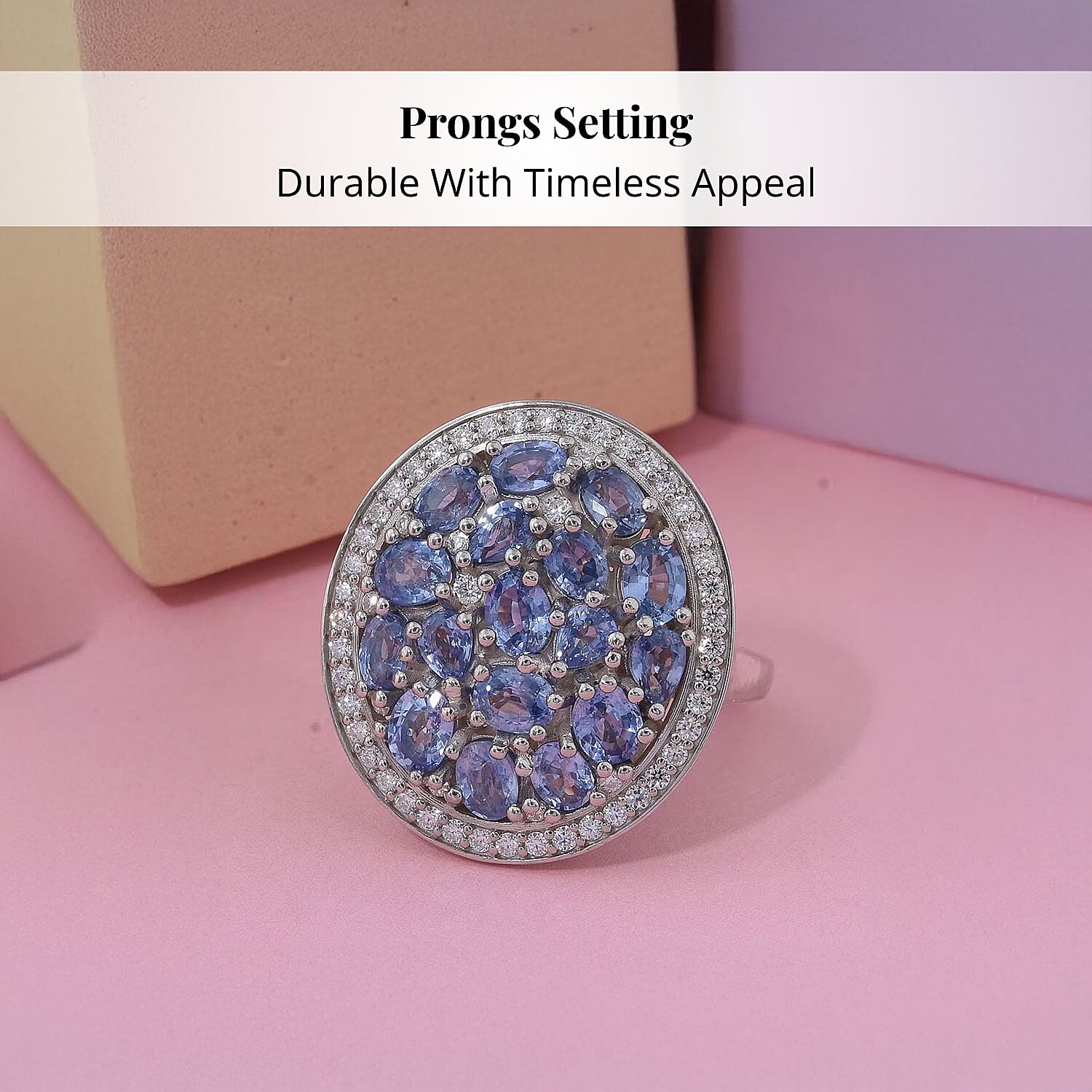 Ceylon Blue Sapphire, Moissanite Ring in Rhodium Over Sterling Silver 4.50 ctw (Size 6.0)