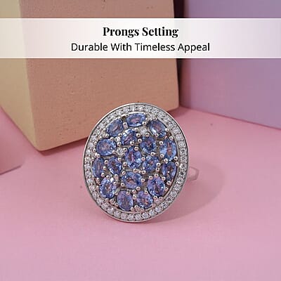Ceylon Blue Sapphire, Moissanite Ring in Rhodium Over Sterling Silver 4.50 ctw (Size 6.0)