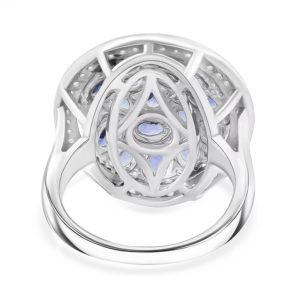 Ceylon Blue Sapphire, Moissanite Ring in Rhodium Over Sterling Silver 4.50 ctw (Size 6.0) image number 6