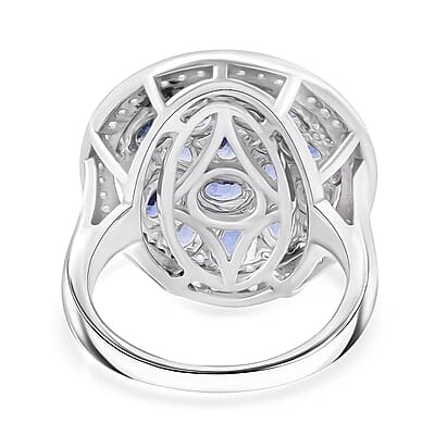 Ceylon Blue Sapphire, Moissanite Ring in Rhodium Over Sterling Silver 4.50 ctw (Size 6.0)