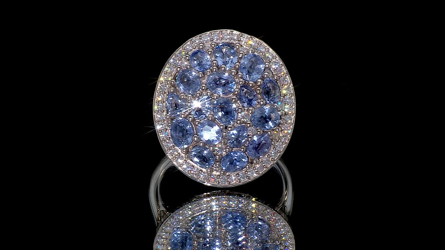 Premium Ceylon Blue Sapphire and Moissanite 4.50 ctw Ring in Rhodium Over Sterling Silver (Size 10.0)