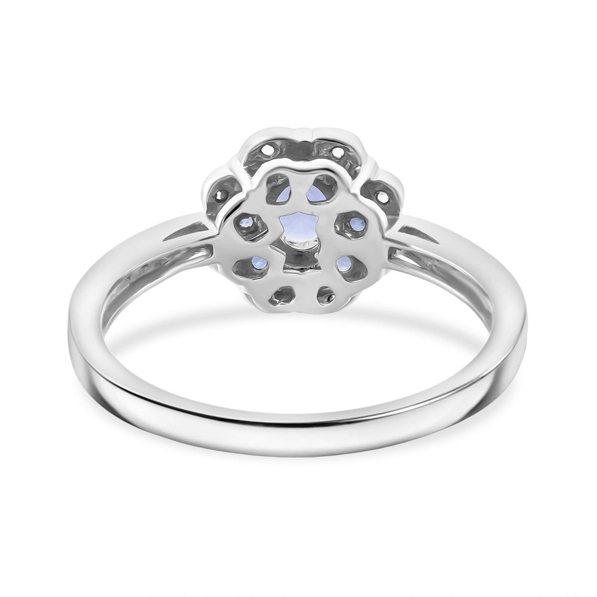 Premium Ceylon Blue Sapphire and White Zircon 1.00 ctw Ocean Bloom Ring in Rhodium Over Sterling Silver (Size 10.0) image number 4