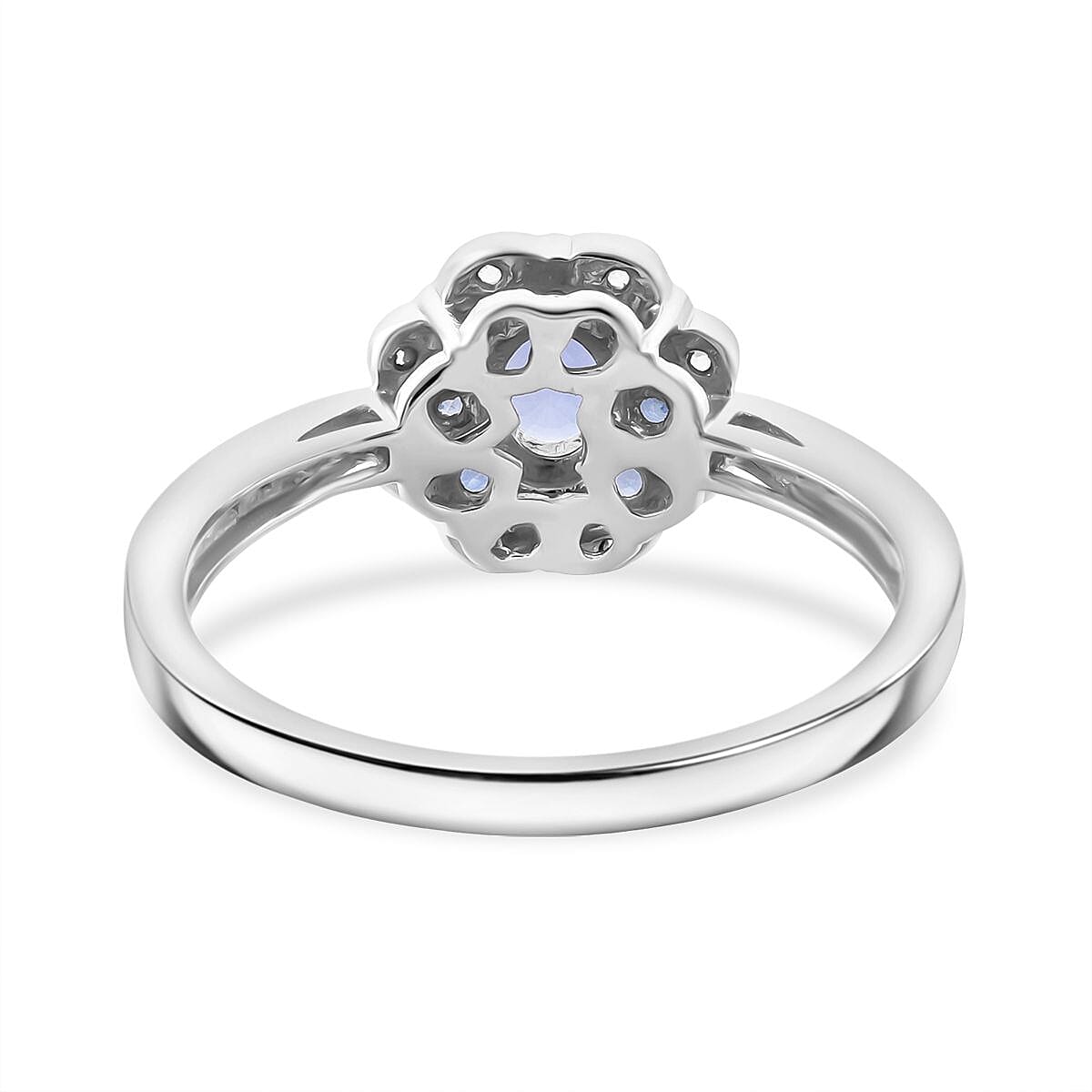 Premium Ceylon Blue Sapphire and White Zircon 1.00 ctw Ocean Bloom Ring in Rhodium Over Sterling Silver (Size 8.0) image number 4