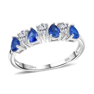 Premium Ceylon Blue Sapphire and Moissanite 1.30 ctw Tidal Crown Ring in Rhodium Over Sterling Silver (Size 10.0)