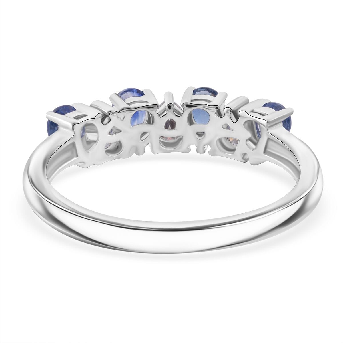 Premium Ceylon Blue Sapphire and Moissanite 1.30 ctw Tidal Crown Ring in Rhodium Over Sterling Silver (Size 10.0) image number 4
