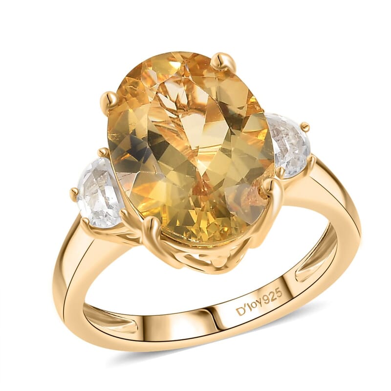 D'Joy Yellow Labradorite and White Topaz 5.80 ctw Celestial Fire Ring in 18K Vermeil Yellow Gold Over Sterling Silver (Size 10.0)