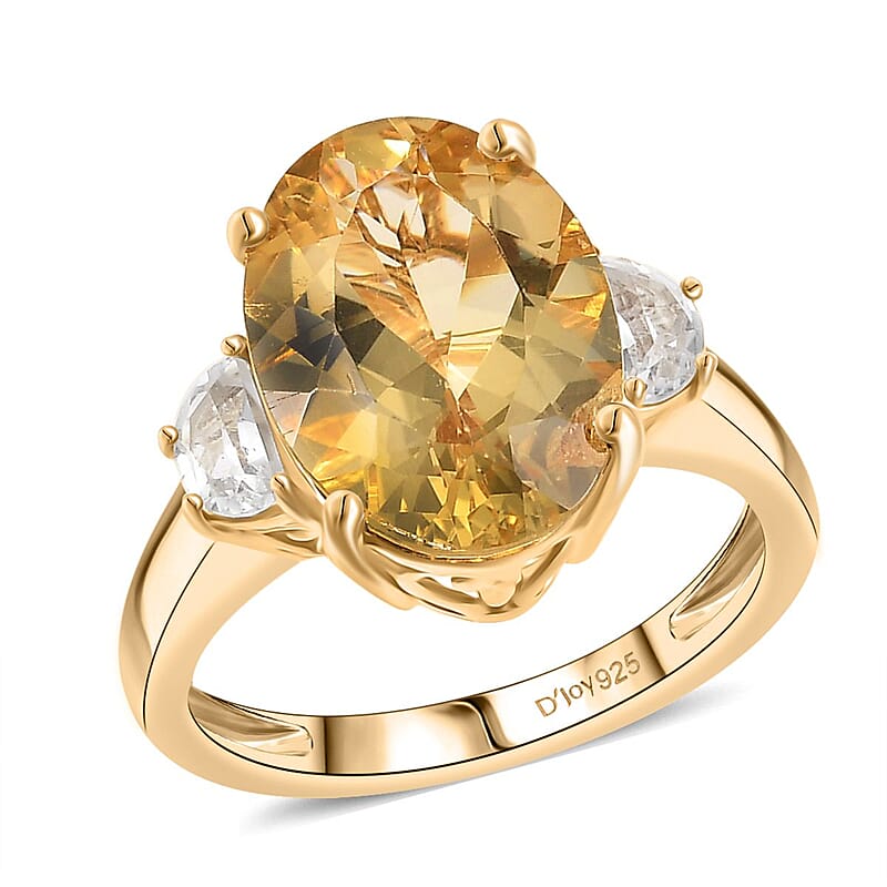 D'Joy Yellow Labradorite and White Topaz 5.80 ctw Celestial Fire Ring in 18K Vermeil Yellow Gold Over Sterling Silver (Size 10.0)