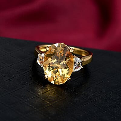 D'Joy Yellow Labradorite and White Topaz 5.80 ctw Celestial Fire Ring in 18K Vermeil Yellow Gold Over Sterling Silver (Size 10.0)