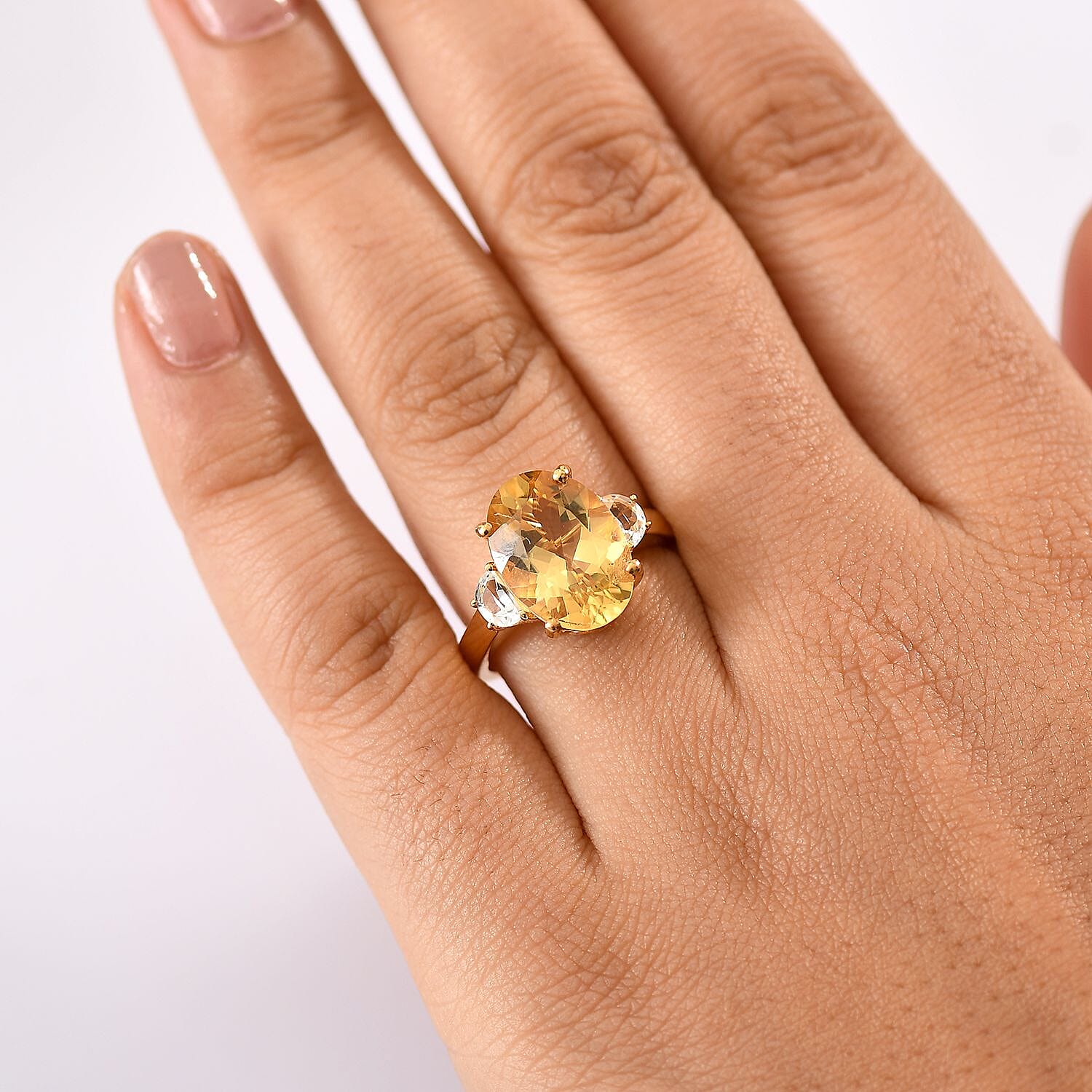 D'Joy Yellow Labradorite and White Topaz 5.80 ctw Celestial Fire Ring in 18K Vermeil Yellow Gold Over Sterling Silver (Size 10.0)
