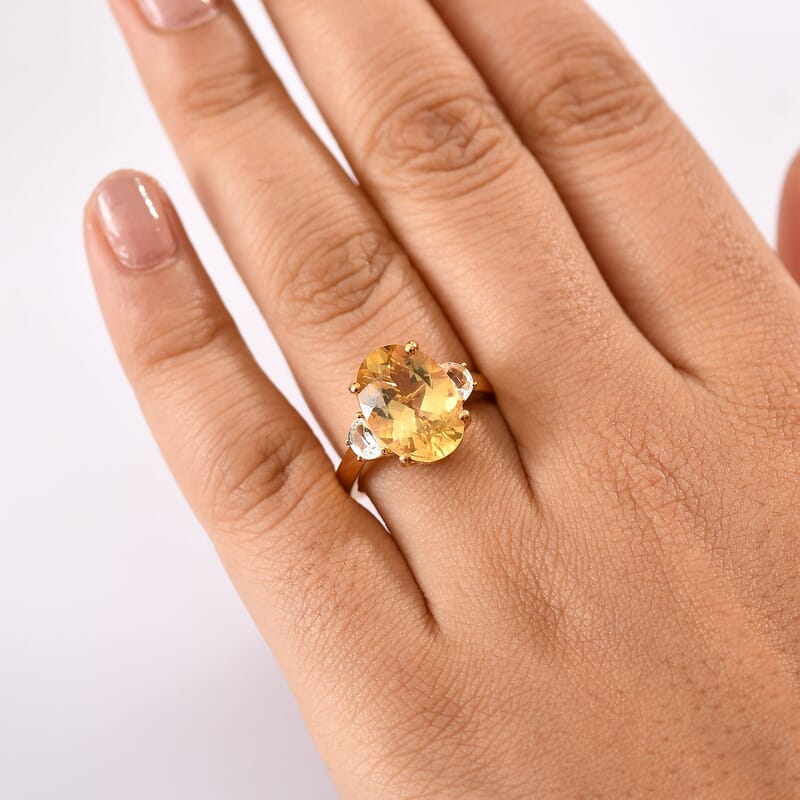 D'Joy Yellow Labradorite and White Topaz 5.80 ctw Celestial Fire Ring in 18K Vermeil Yellow Gold Over Sterling Silver (Size 10.0)