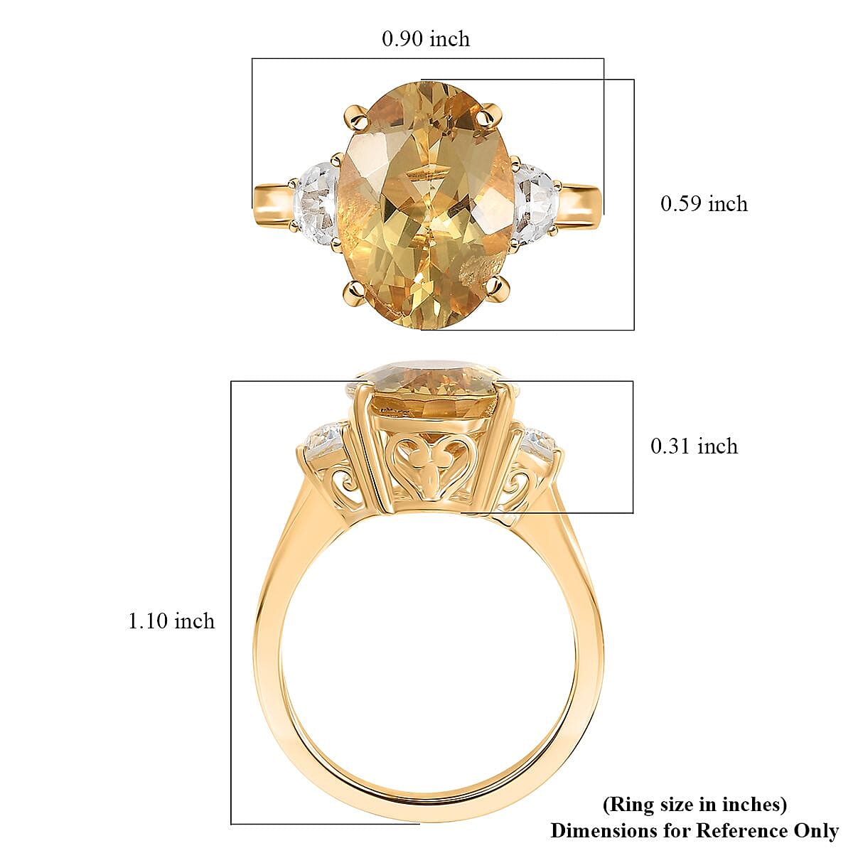 D'Joy Yellow Labradorite and White Topaz 5.80 ctw Celestial Fire Ring in 18K Vermeil Yellow Gold Over Sterling Silver (Size 10.0)