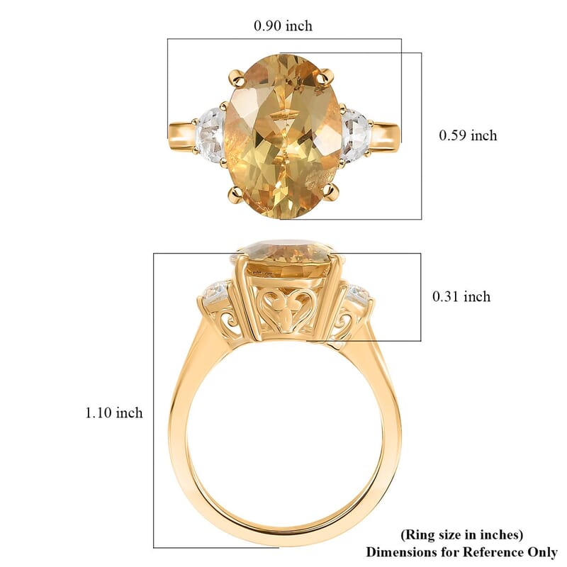 D'Joy Yellow Labradorite and White Topaz 5.80 ctw Celestial Fire Ring in 18K Vermeil Yellow Gold Over Sterling Silver (Size 10.0)