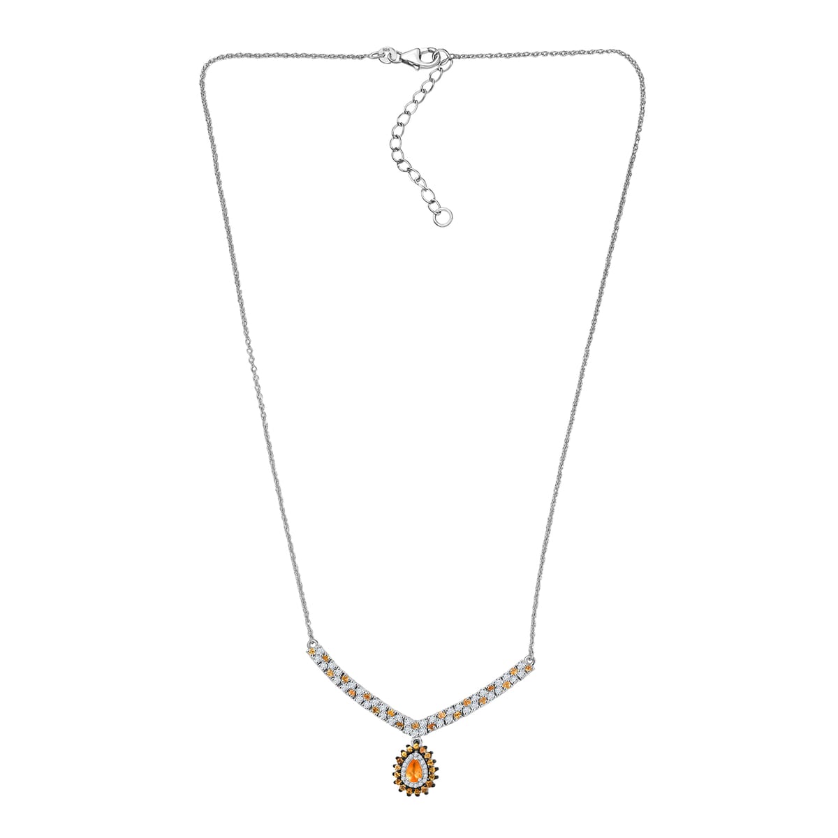 D'Joy Tanzanian Mandarin Garnet and Moissanite 2.35 ctw Kindled Curve Necklace 18 Inches in Rhodium Over Sterling Silver  image number 3