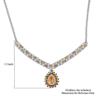 D'Joy Tanzanian Mandarin Garnet and Moissanite 2.35 ctw Kindled Curve Necklace 18 Inches in Rhodium Over Sterling Silver