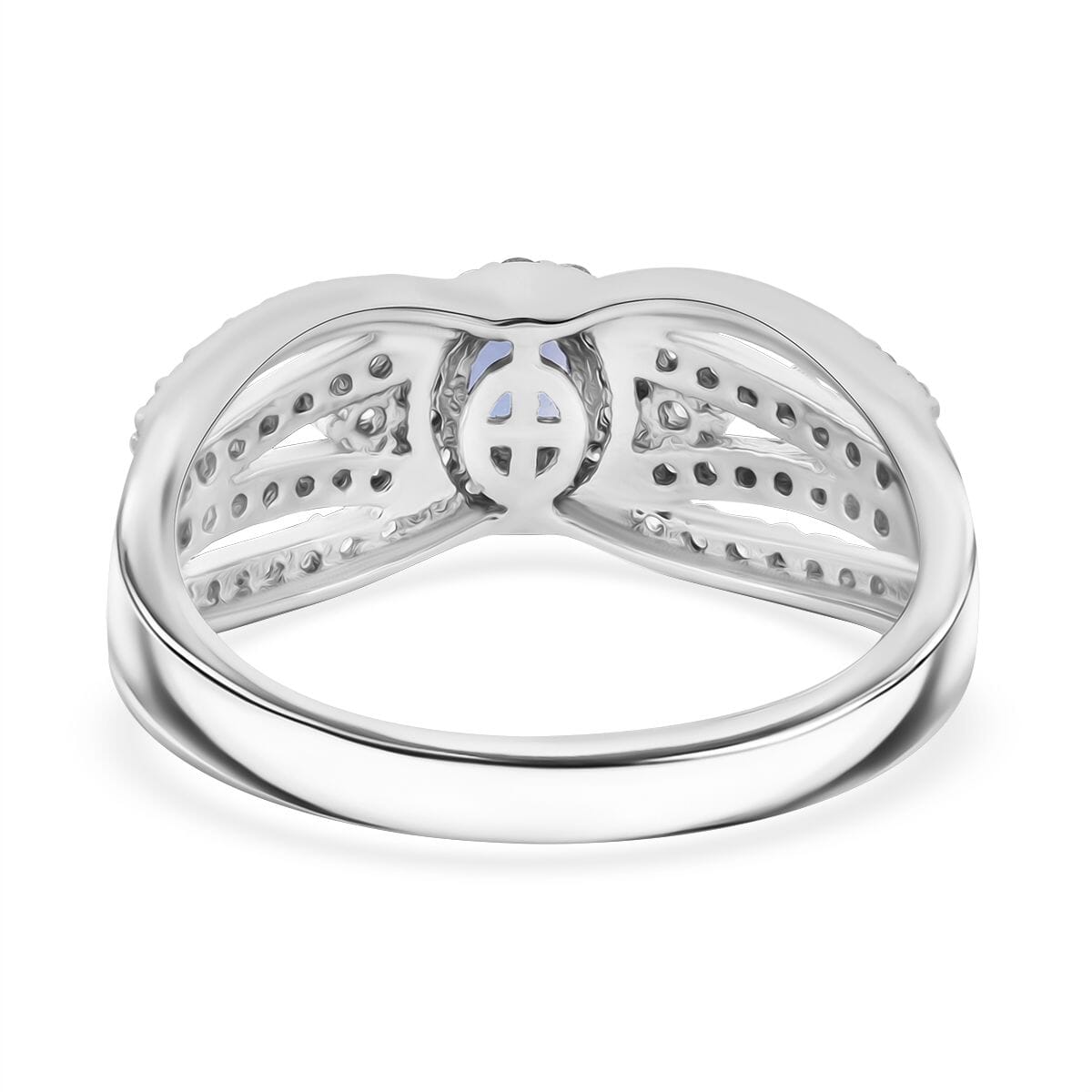 Premium Ceylon Blue Sapphire and Moissanite 1.00 ctw Celestial Crown Ring in Vermeil YG and Rhodium Over Sterling Silver (Size 10.0) image number 3