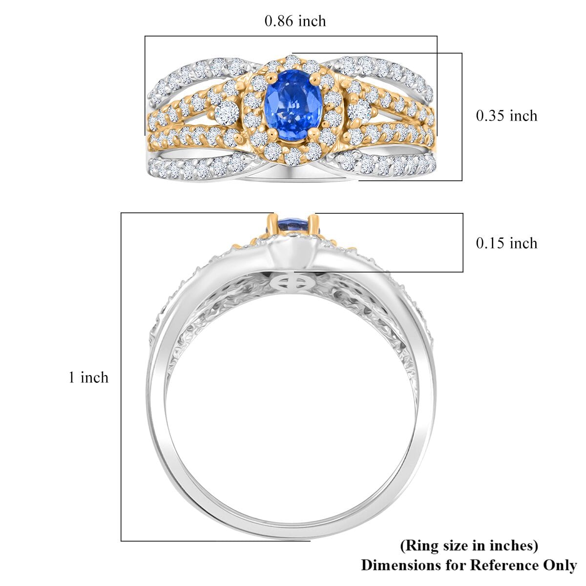 Premium Ceylon Blue Sapphire and Moissanite 1.00 ctw Celestial Crown Ring in Vermeil YG and Rhodium Over Sterling Silver (Size 10.0) image number 4