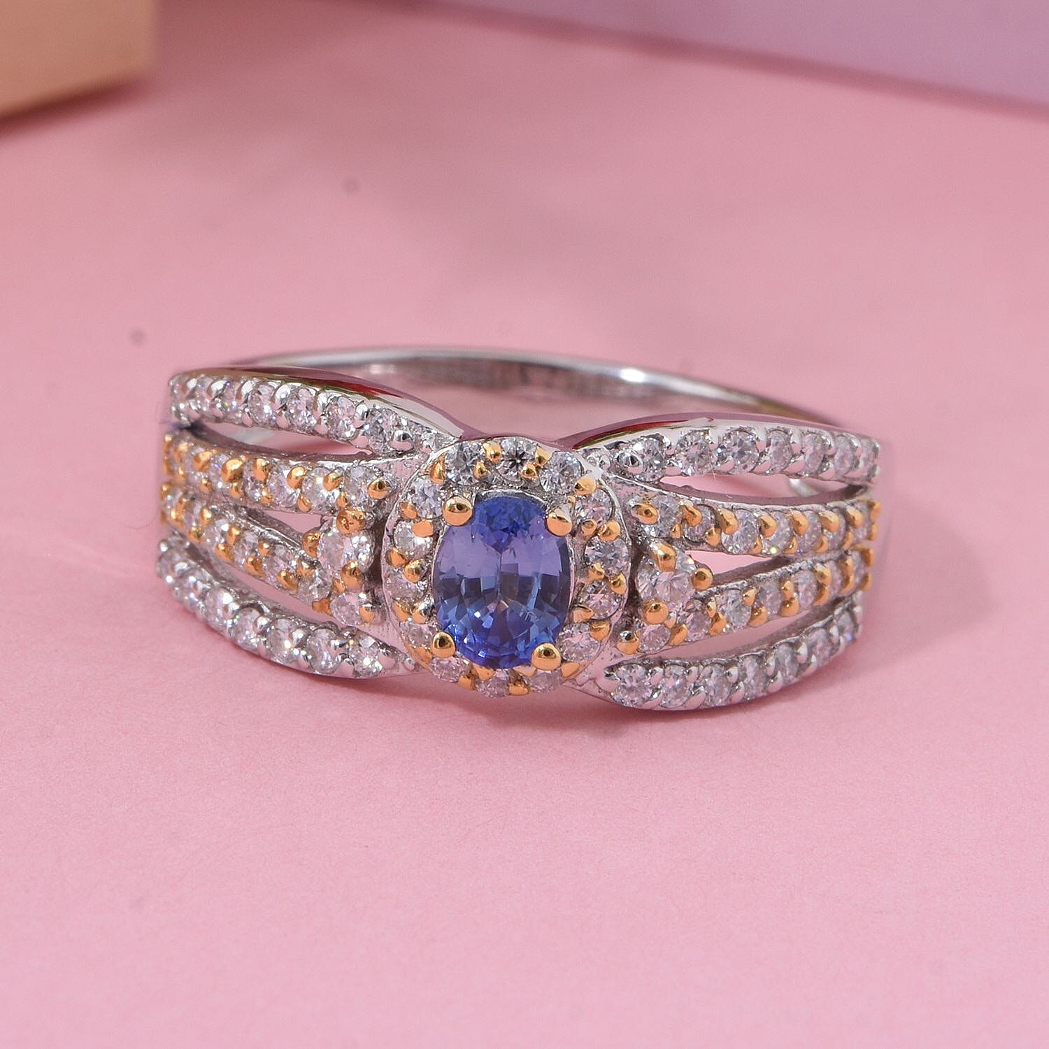 Premium Ceylon Blue Sapphire and Moissanite 1.00 ctw Ring in Rhodium Over Sterling Silver (Size 10.0)