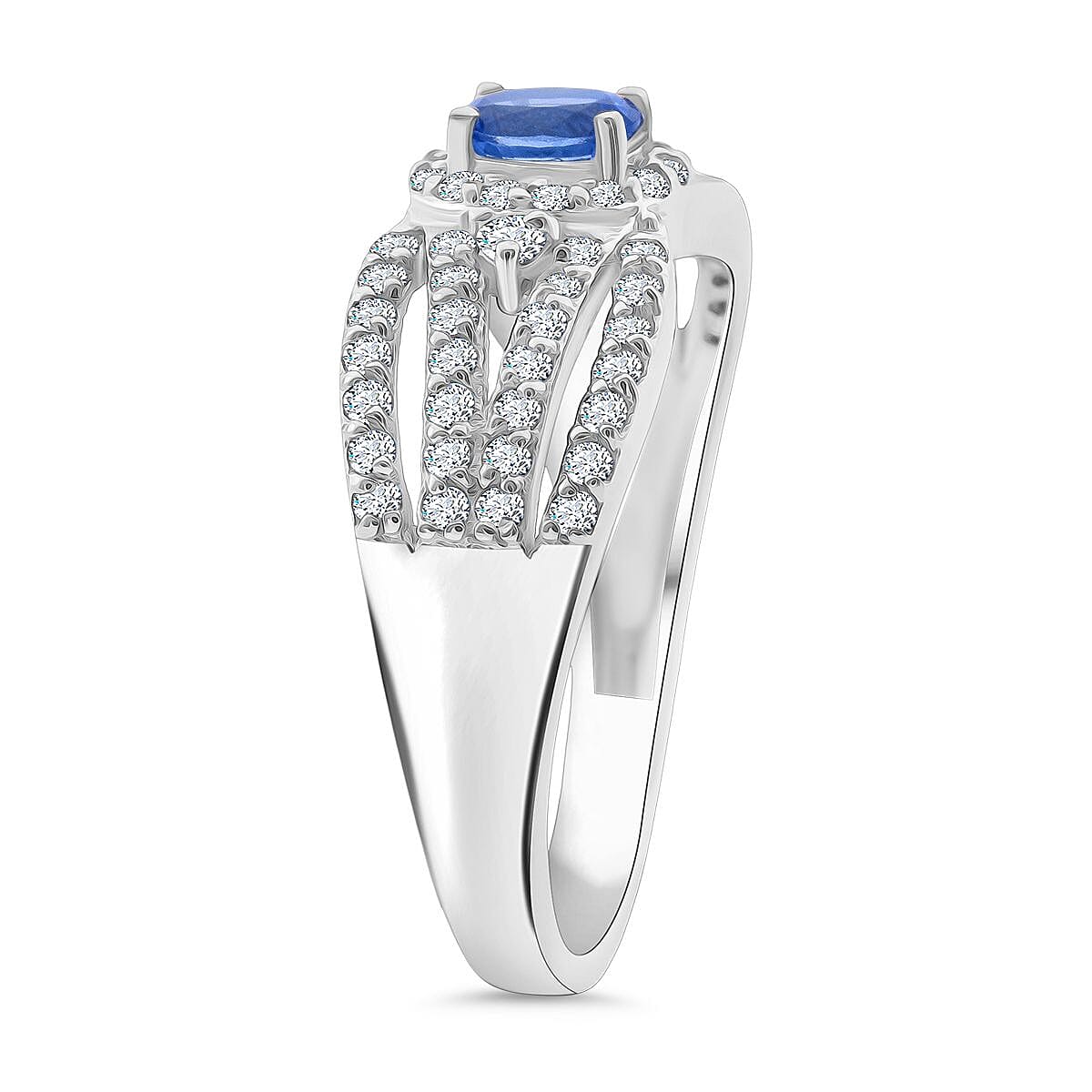 Premium Ceylon Blue Sapphire and Moissanite 1.00 ctw Celestial Crown Ring in Vermeil YG and Rhodium Over Sterling Silver (Size 9.0) image number 2