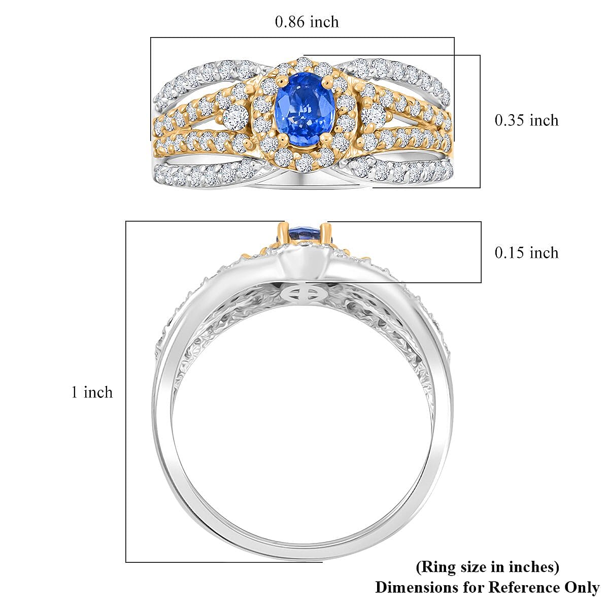 Premium Ceylon Blue Sapphire and Moissanite 1.00 ctw Celestial Crown Ring in Vermeil YG and Rhodium Over Sterling Silver (Size 9.0) image number 4