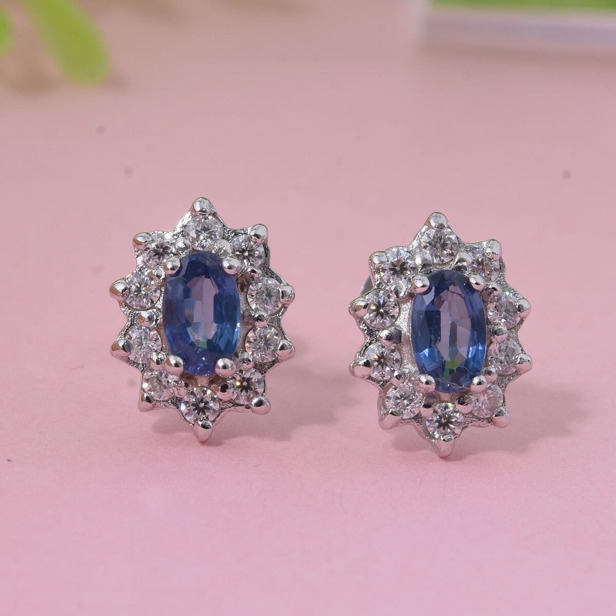 Premium Ceylon Blue Sapphire and Moissanite 0.90 ctwSunlit Sea Earrings in Rhodium Over Sterling Silver  image number 1